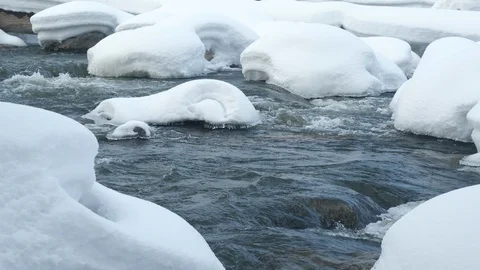 Spring forest river. Melting ice on the river, white snow on the river banks Stock Footage 125295567
