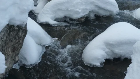 Spring forest river. Melting ice on the river, white snow on the river banks Stock Footage 125295594