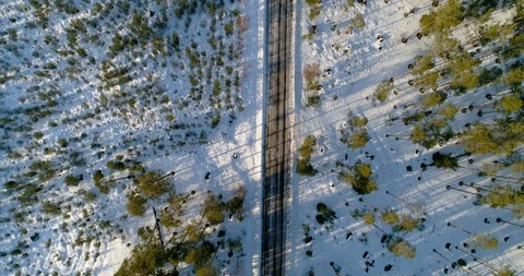 Spring forest road, C4k aerial, drone shot, over a road, between green, snowl Stock Footage 113726009