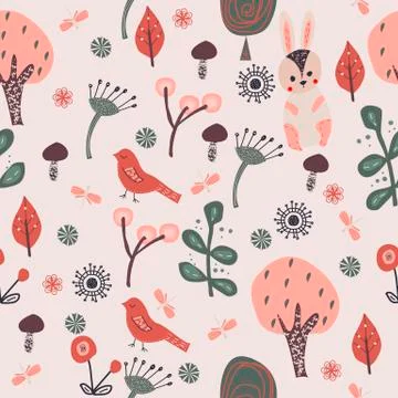 Spring forest seamless pattern Stock Illustration