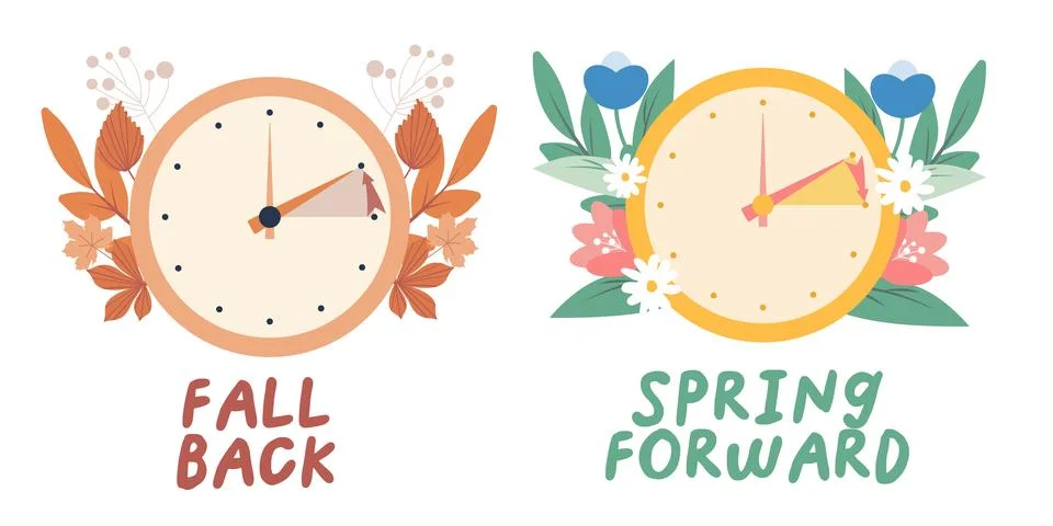 Spring forward and fall back concept in flat style, change clock forward an.. Stockillustratie