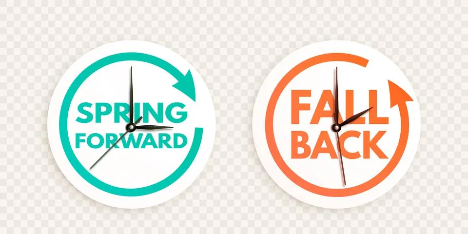 Spring Forward and Fall back stickers. Daylight saving time ends Stock Illustration
