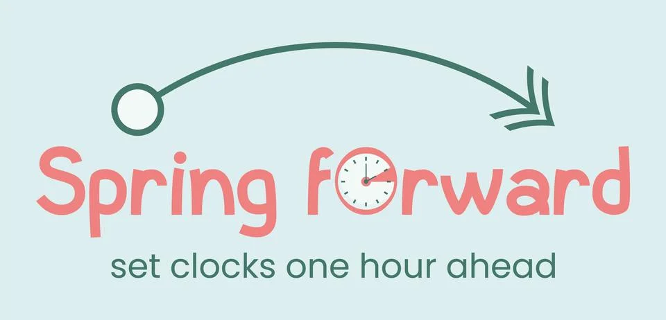 Spring Forward banner. Shift concept in flat style. Set clocks one hour Ahe.. Stock Illustration