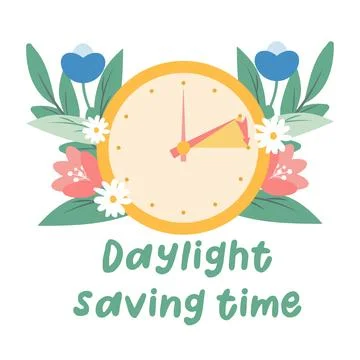 Spring forward concept in flat style, change clock forward one hour, Daylight Stock Illustration