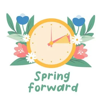 Spring forward concept in flat style, change clock forward one hour, Daylig.. Stock Illustration