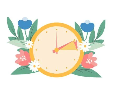 Spring forward concept in flat style, change clock forward one hour, Daylight Stock Illustration