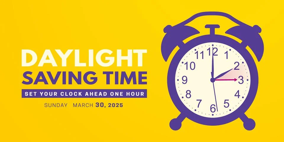 Spring Forward. Daylight saving time banner with alarm clock Stock Illustration