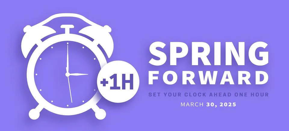 Spring Forward. Daylight saving time banner with alarm clock Stock Illustration