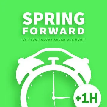 Spring Forward. Daylight saving time banner with alarm clock Stock Illustration