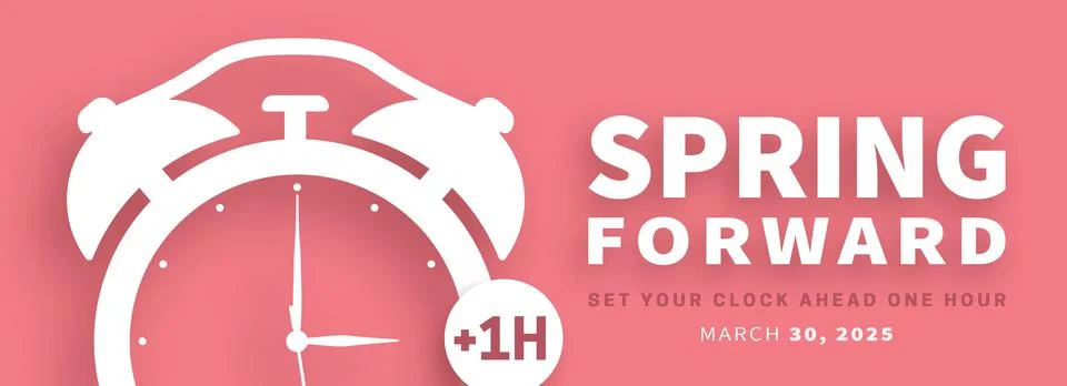 Spring Forward. Daylight saving time banner with alarm clock Stock Illustration