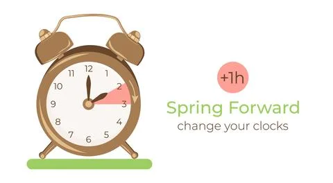 Spring Forward minimalist banner. Set clocks one hour Ahead in March. Hand of Stock Illustration