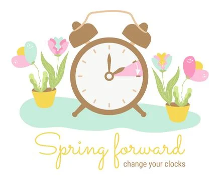 Spring forward, set your clocks ahead one hour. Daylight saving time begins.. Stock Illustration