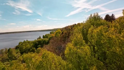 Spring FPV Shot Kaunas Lagoon Lake Stock Footage 308248829