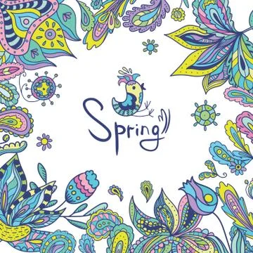 Spring Frame with Ethnic Ornaments Stock Illustration