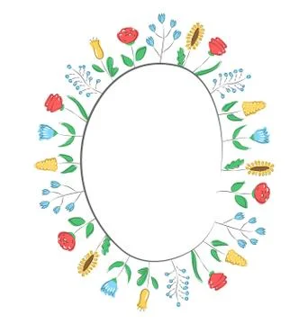 Spring frame with field flowers isolated on white Illustrazione stock