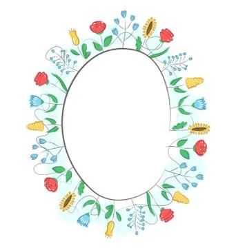 Spring frame with field flowers isolated on white Stock Illustration