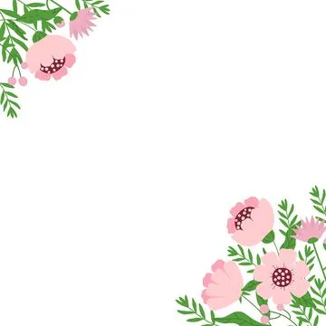 Spring frame with flowers and twigs with space for text in the center. Simple 스톡 일러스트