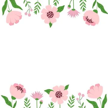 Spring frame with flowers and twigs with space for text in the center. Simple 스톡 일러스트