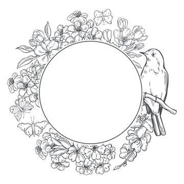 Spring frame with flowers. Illustrazione stock