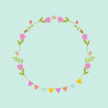 Spring frame made of flowers in cartoon style Vector illustration Stock Illustration