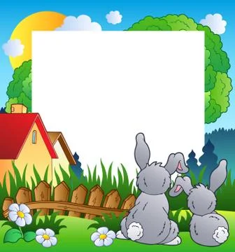 Spring frame with two rabbits Stock Illustration