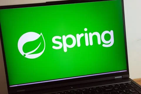 The Spring Framework logo displayed on laptop Stock Photos