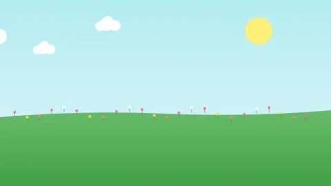 Spring Fresh Green Meadow Flowers Landscape Flat Design Animation Back Stock Footage 342607613