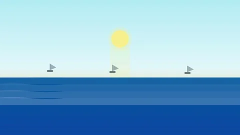 Spring Fresh Ocean Sunset Horizon Sea Flat Design Animation Background Stock Footage 342607471