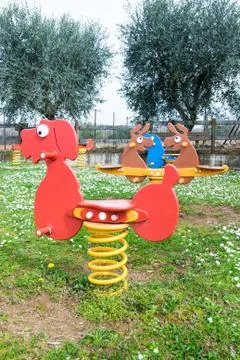 Spring games in playground Stock Photos