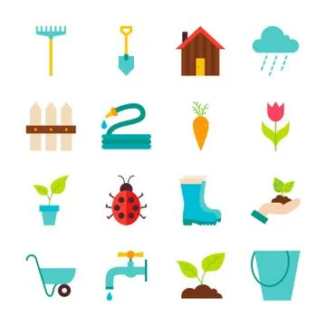 Spring Garden Flat Objects Set isolated over White Stock Illustration