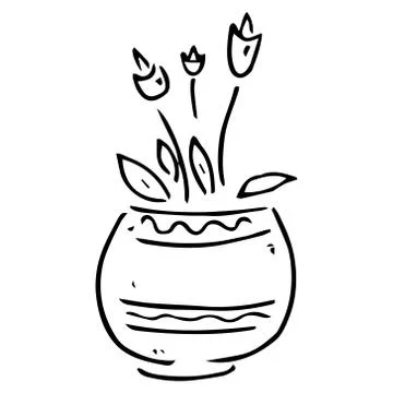 Spring garden flowers. Vector illustration of garden flowers in a pot. Hand d Stock Illustration