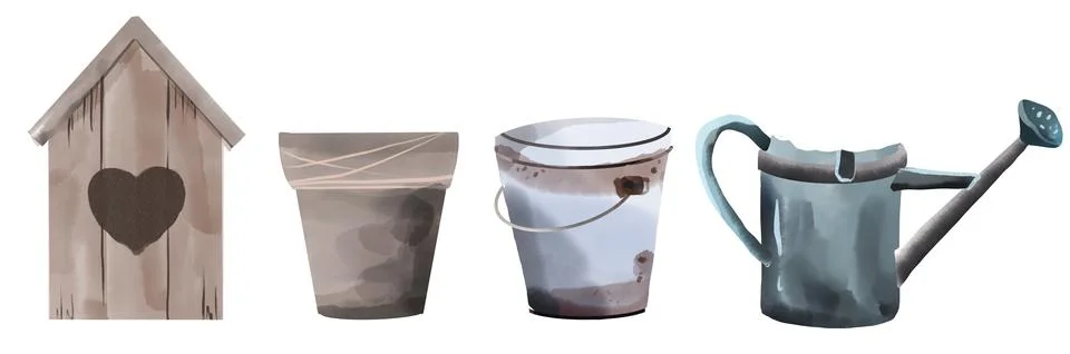 Spring garden illustration elements set happy springtime isolate set on white Stock Illustration