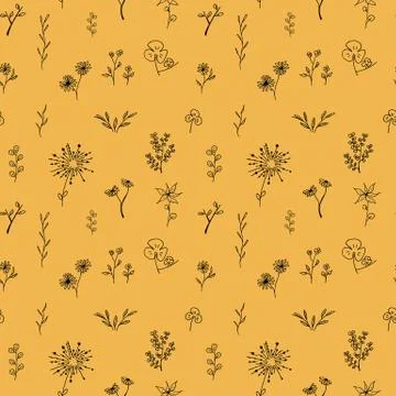 Spring garden, seamless pattern design. Nature illustration. Marker graphics Illustrazione stock