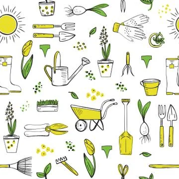 Spring garden seamless pattern. Stock Illustration