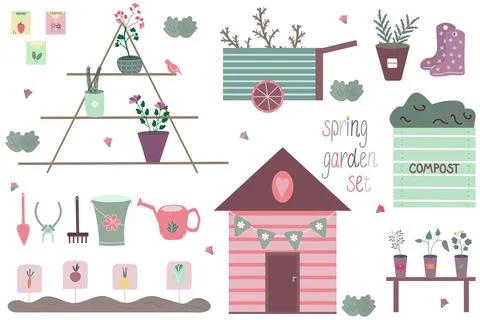 Spring garden set Stock Illustration
