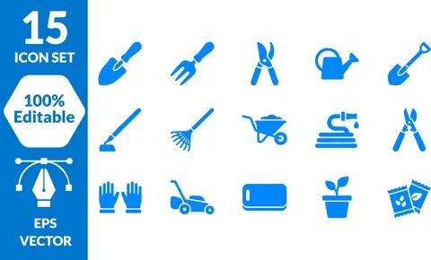 Spring Garden Tools Icon Bundle Featuring Essential Agricultural Equipment .. Stock Illustration