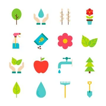 Spring Gardening Flat Objects Set isolated over White Stock Illustration