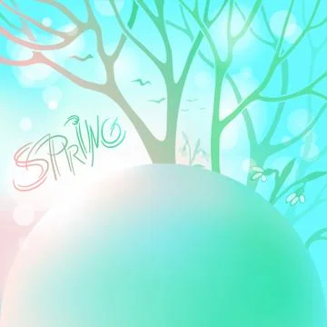 Spring gentle vector illustration. March, flowering snowdrops in a snowy forest Stock Illustration