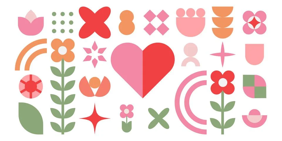 Spring Geometric Floral Elements Collection Stock Illustration