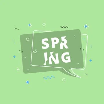 Spring geometric vivid banner. Bubble badge. Sliced text effect. Memphis styl Stock Illustration
