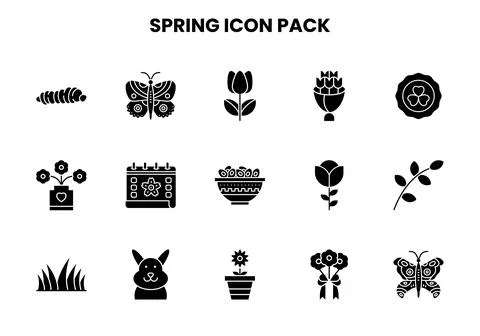 Spring Glyph Vector Icons Pack Stock Illustration