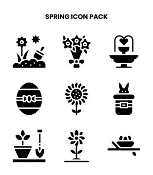 Spring Glyph Vector Icons Pack Stock Illustration