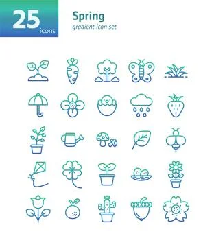 Spring gradient icon set. Vector and Illustration. Stock Illustration