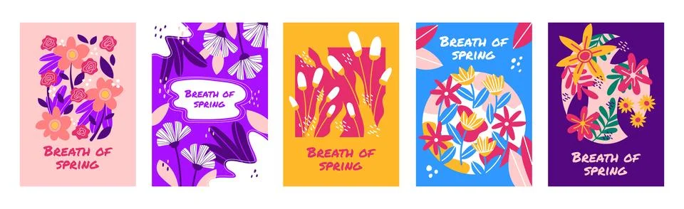 Spring graphic pattern, abstract plant cards. Easter summer holiday posters.. Stock Illustration