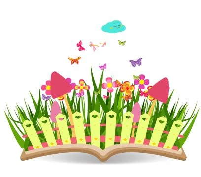 Spring with grass and flowering in the book Stock Illustration