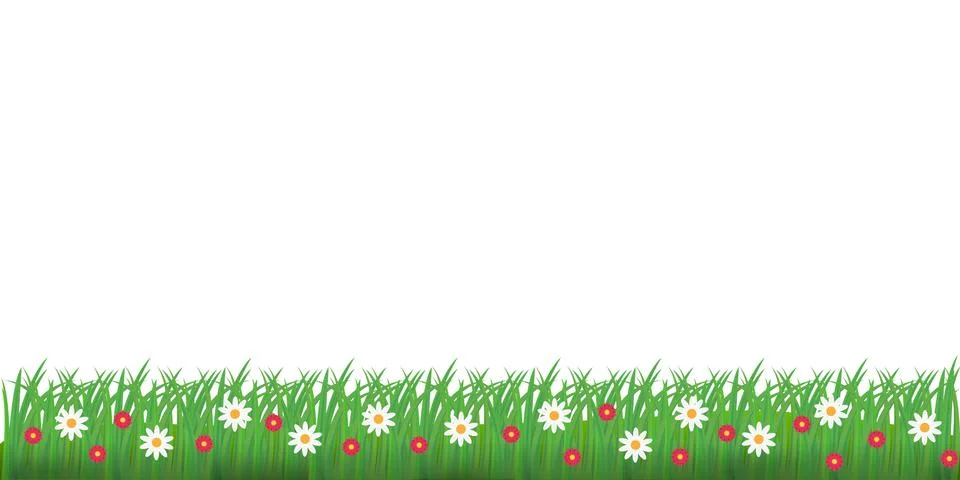 Spring grass and flowers border. Vector illustration. Illustrazione stock