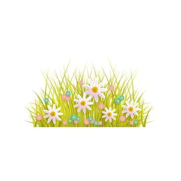 Spring grass and flowers Easter decoration element Illustrazione stock