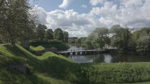 Spring grass on the earthwork ramparts of Kastellet Stock Footage 341289038