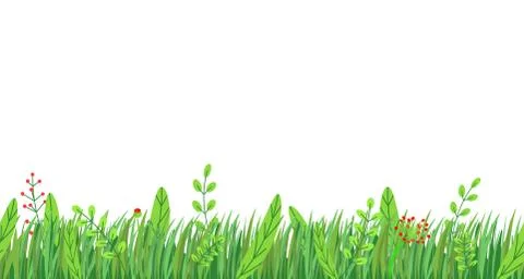 Spring grass seamless border vector. Floral springtime nature plant element Stock Illustration
