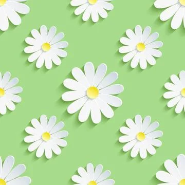 Spring green background seamless pattern with chamomile Stock Illustration